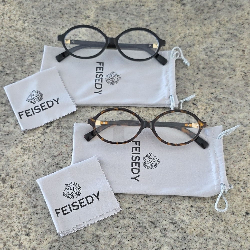 Feisedy Black and Tortoise Shell Blue Light Glasses Set